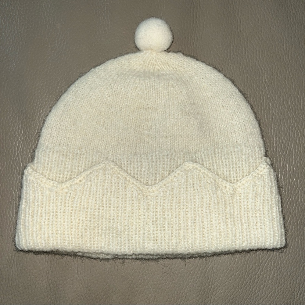 New Kids RALPH LAUREN Winter Hat One Size cream 100% wool knit hat with pom-pom